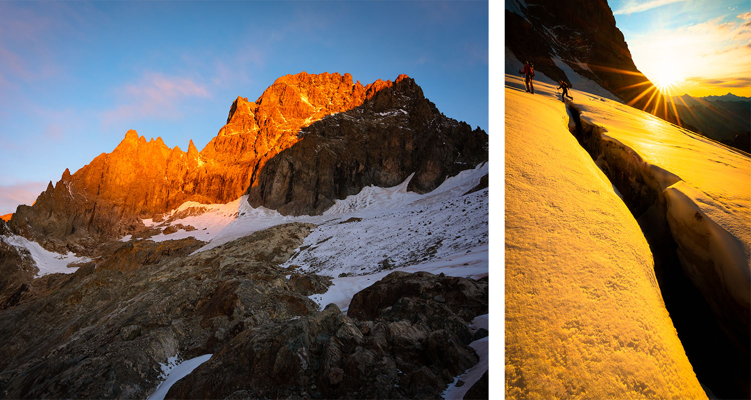 © Cheule Photography - Les Alpes et leur couleurs tango - Écrins - Alpinisme - Sunrise - Lever de soleil - Hautes Alpes - Glacier - Crevasse - Sialouze - Alpinistes